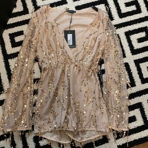 Gold sequin wrap front romper